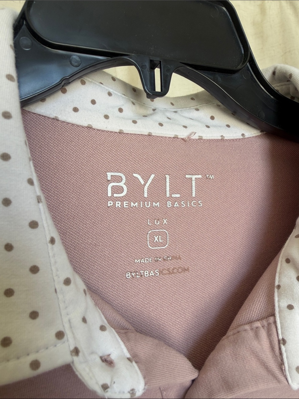 BYLT Basics Dusty Rose Polo with White Polka Dot Trim - Picture 3 of 3